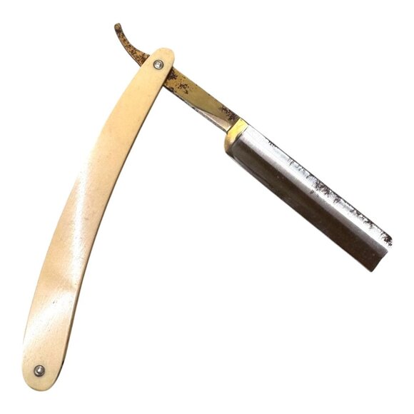 Vintage TRU-STEEL Straight Razor With Cream Handle Rust Barber Retro Decor READ - Picture 3 of 5